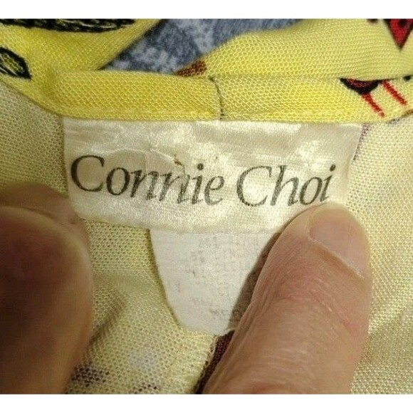 Vintage Connie Choi Mini Dress Size M Yellow Animals Sleeveless Tie - Picture 2 of 13